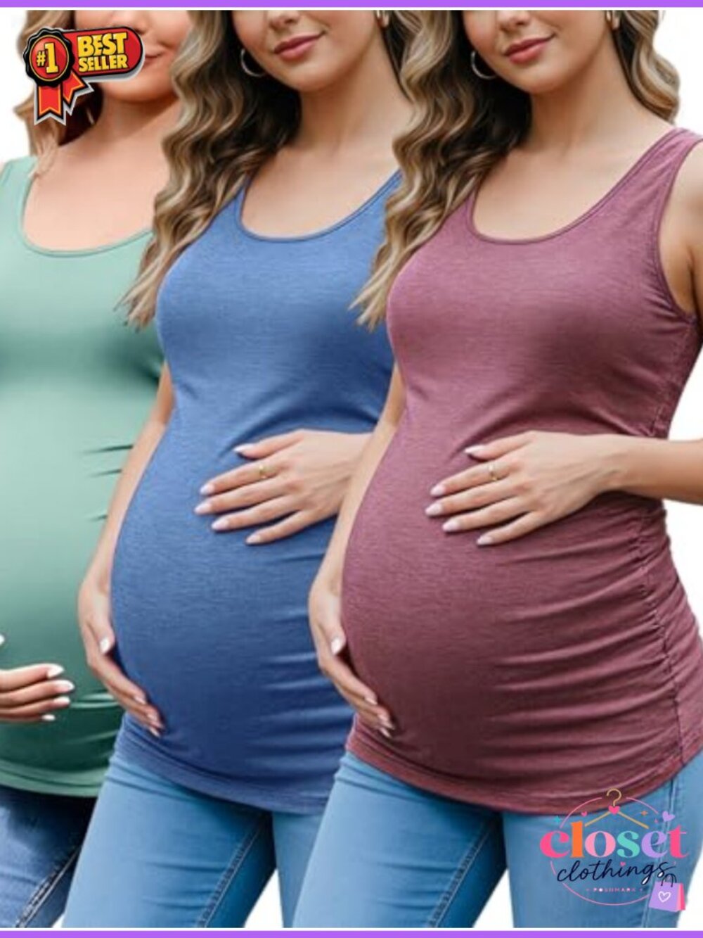 Maternity Tank Top Ruched Sleeveless Layering Pregnancy Shirt